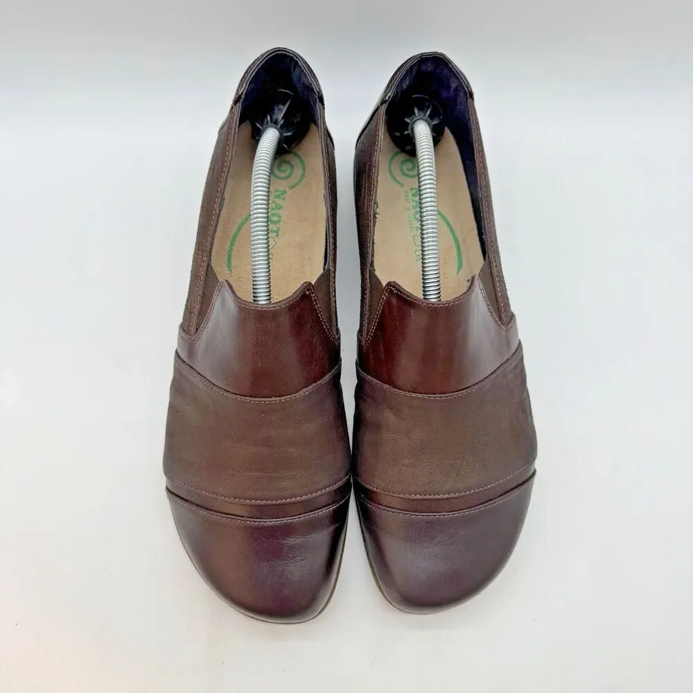 Naot Miro Leather Slip On Loafers Women's EU 41 - 10 US Brown Unique Leaf Soles